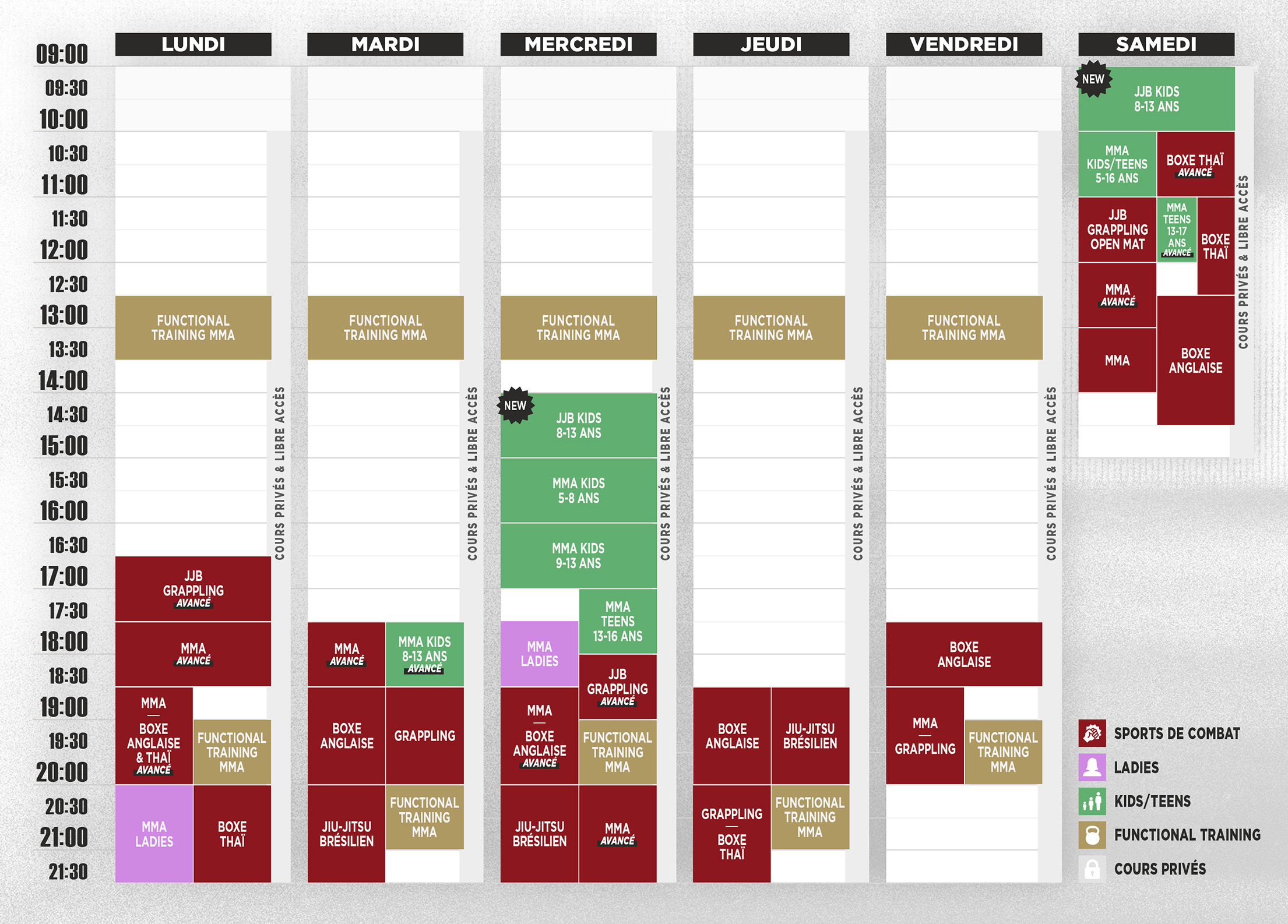 Planning MMA Fight Club Gym saison 2026 2027